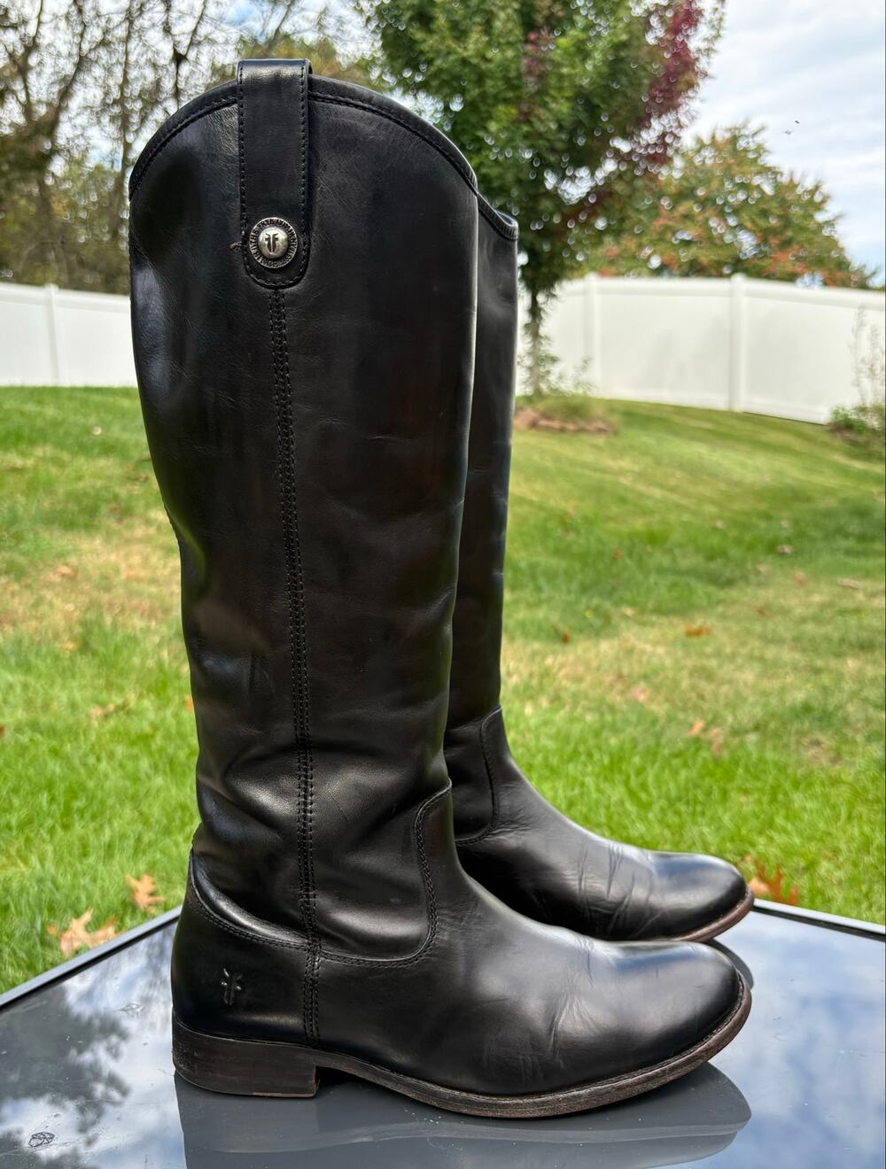 Frye Melissa Button Pull On Black Leather Riding Boots Women Size 8.5 B 3477167